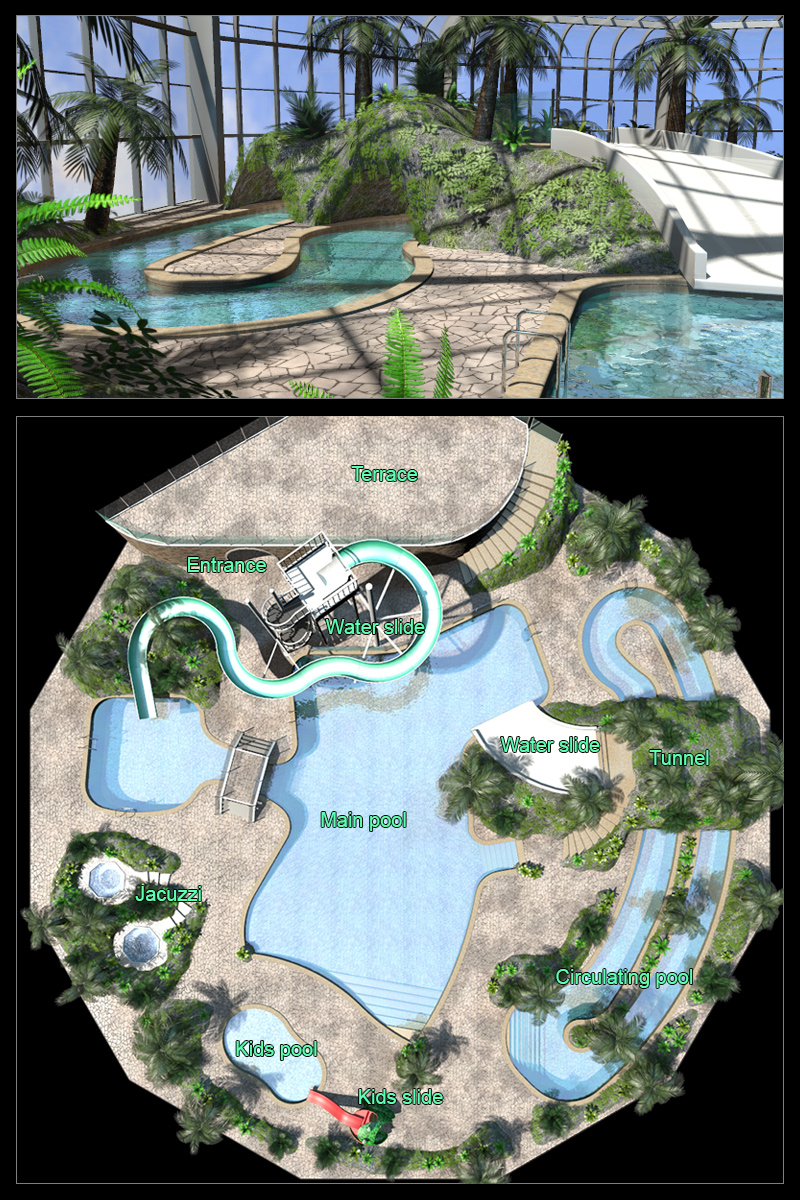 Tropical indoor public pool by N/A