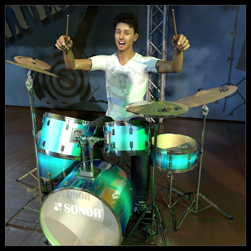 Rock band instruments and stage by N/A