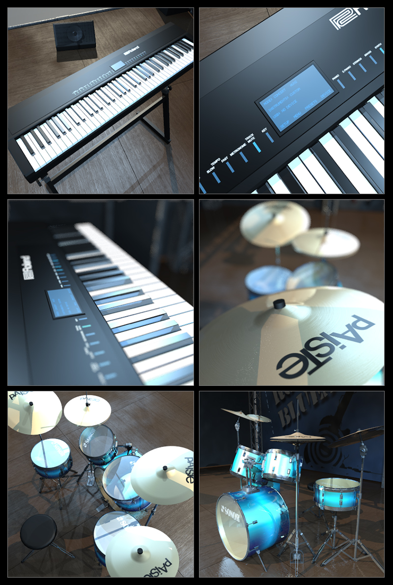 Rock band instruments and stage by N/A