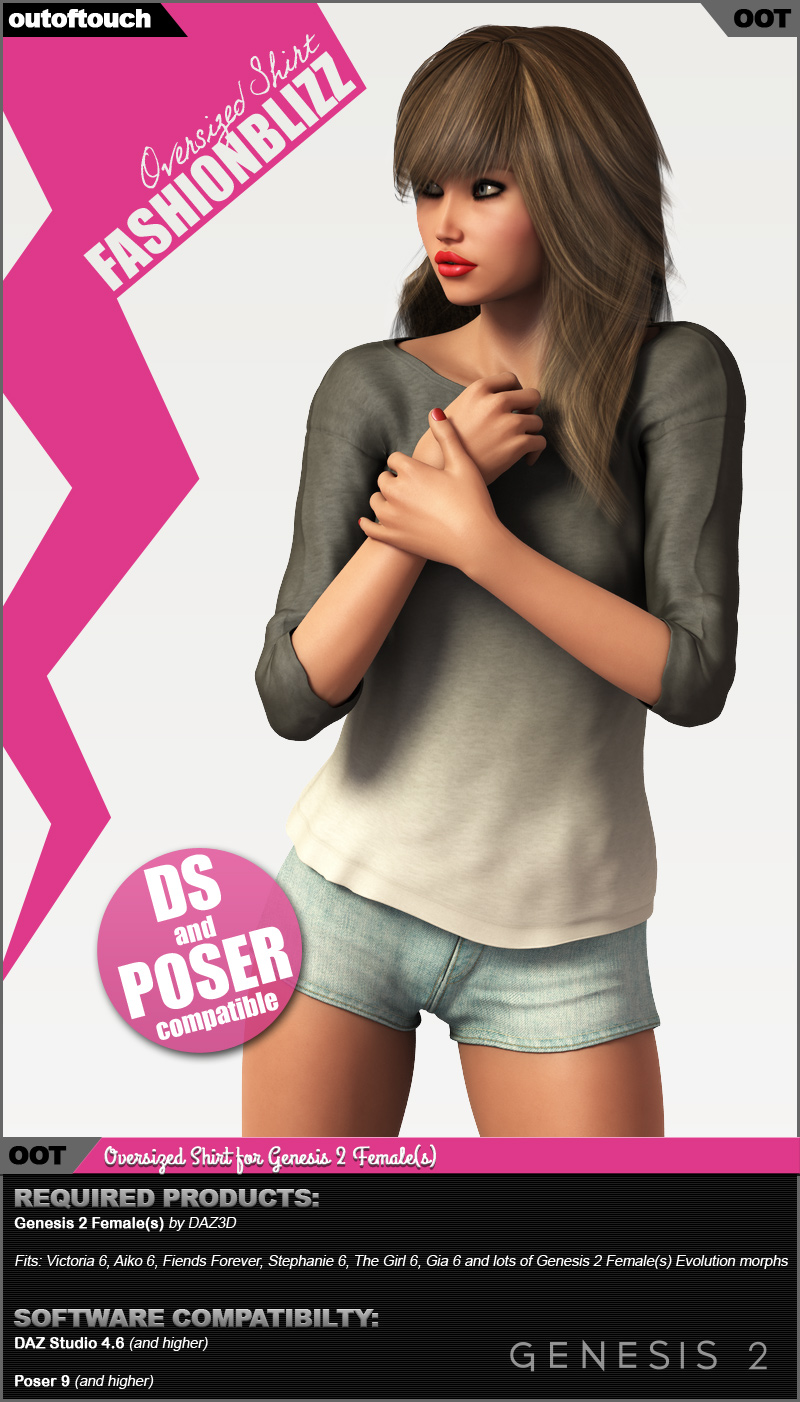 Fashion Blizz - Oversized Shirt for Genesis 2 Female(s) by N/A
