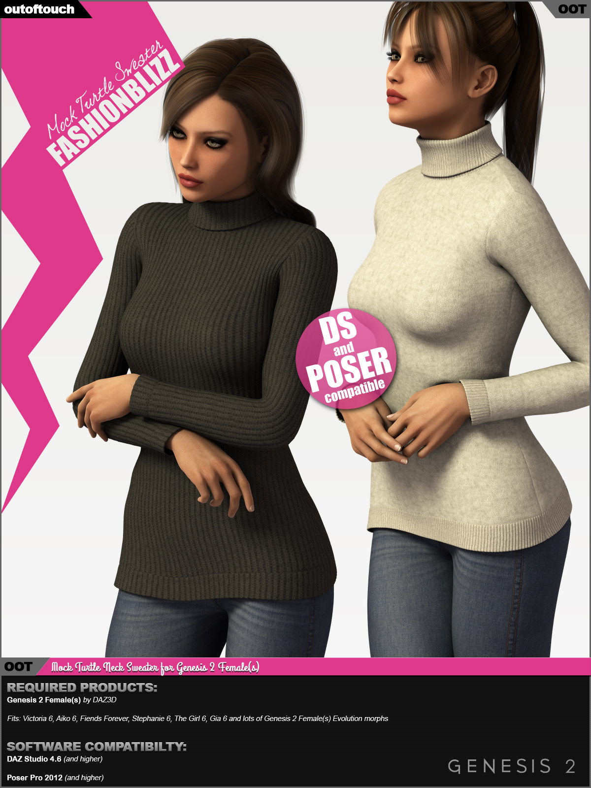 Fashion Blizz - Mock Turtle Neck for Genesis 2 Female(s) by N/A