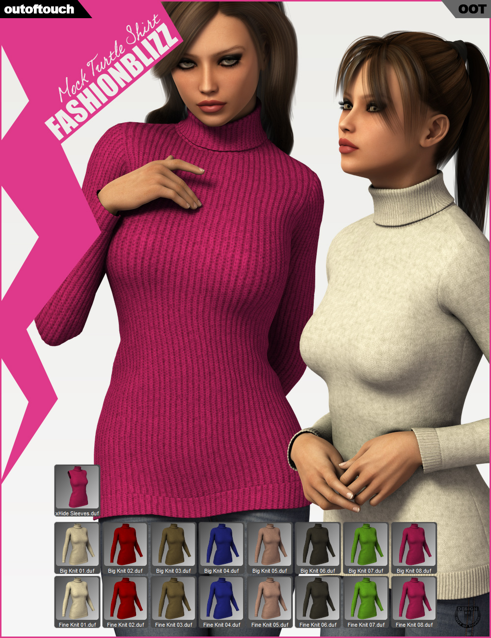 Fashion Blizz - Mock Turtle Neck for Genesis 2 Female(s) by N/A