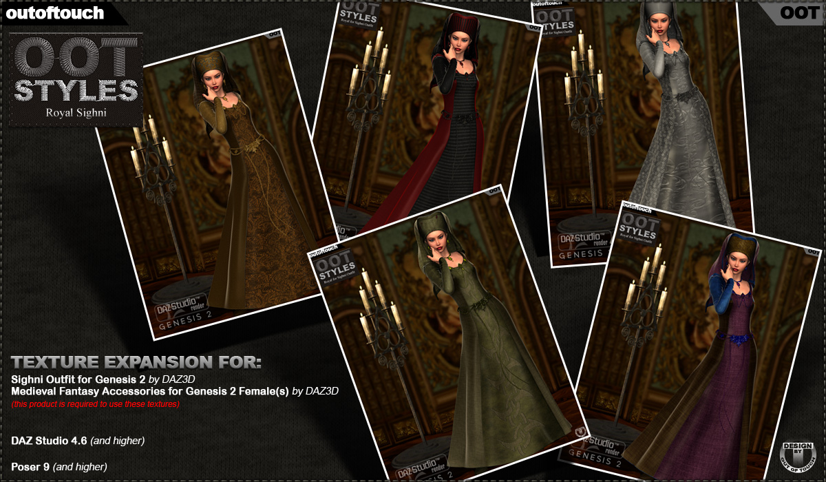 OOT Styles for Sighni Outfit & Medieval Fantasy Accessories for Genesis 2 Female by N/A