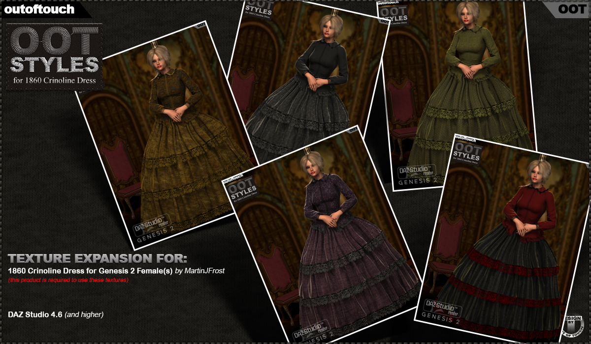 ROYAL STYLES for 1860 Crinoline Dress for Genesis 2 Female(s) by N/A