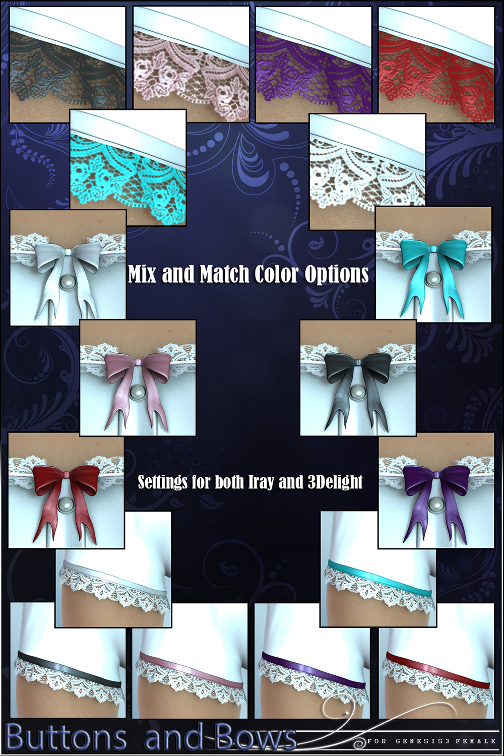 Buttons and Bows for Genesis 3 Female(s) by N/A
