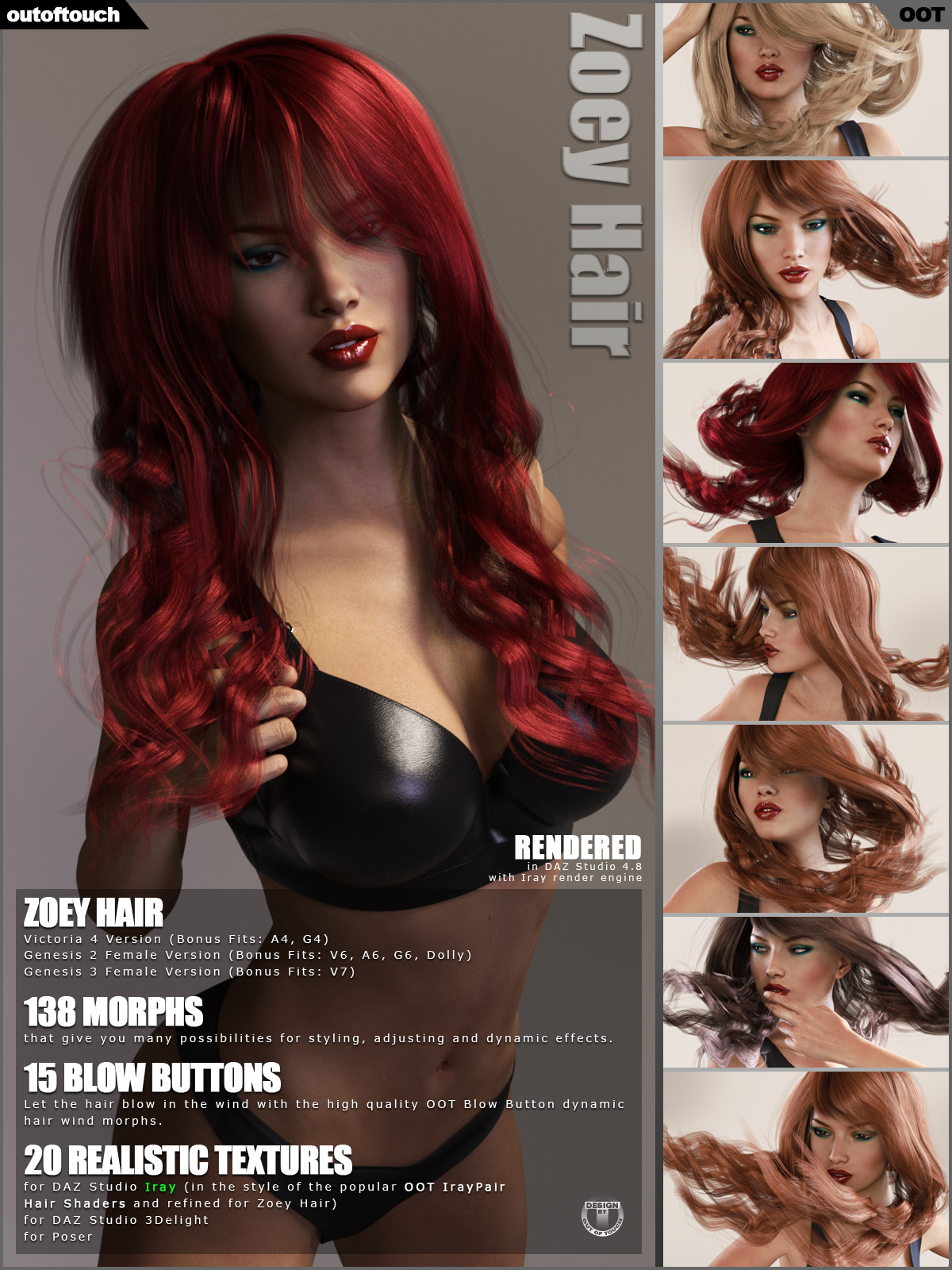 Zoey Hair V4, G2F, G3F by N/A