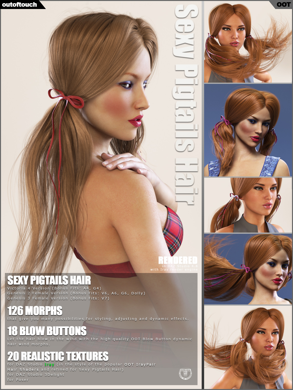 Sexy Pigtails Hair V4, G2F, G3F by N/A
