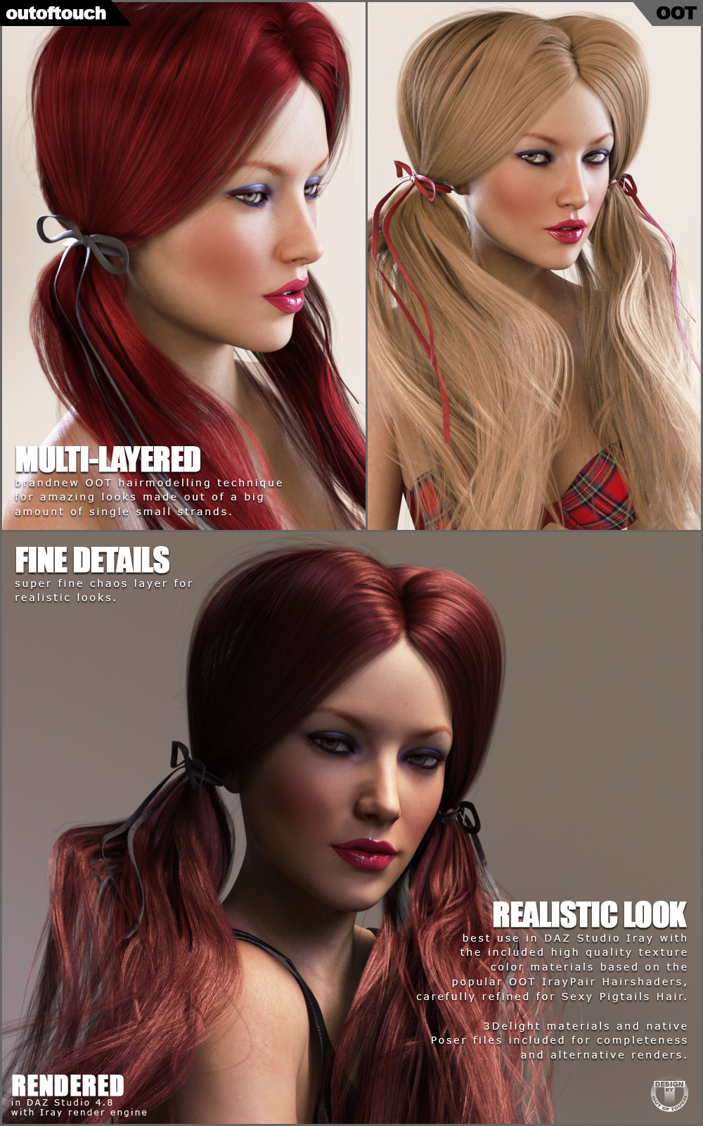 Sexy Pigtails Hair V4, G2F, G3F by N/A
