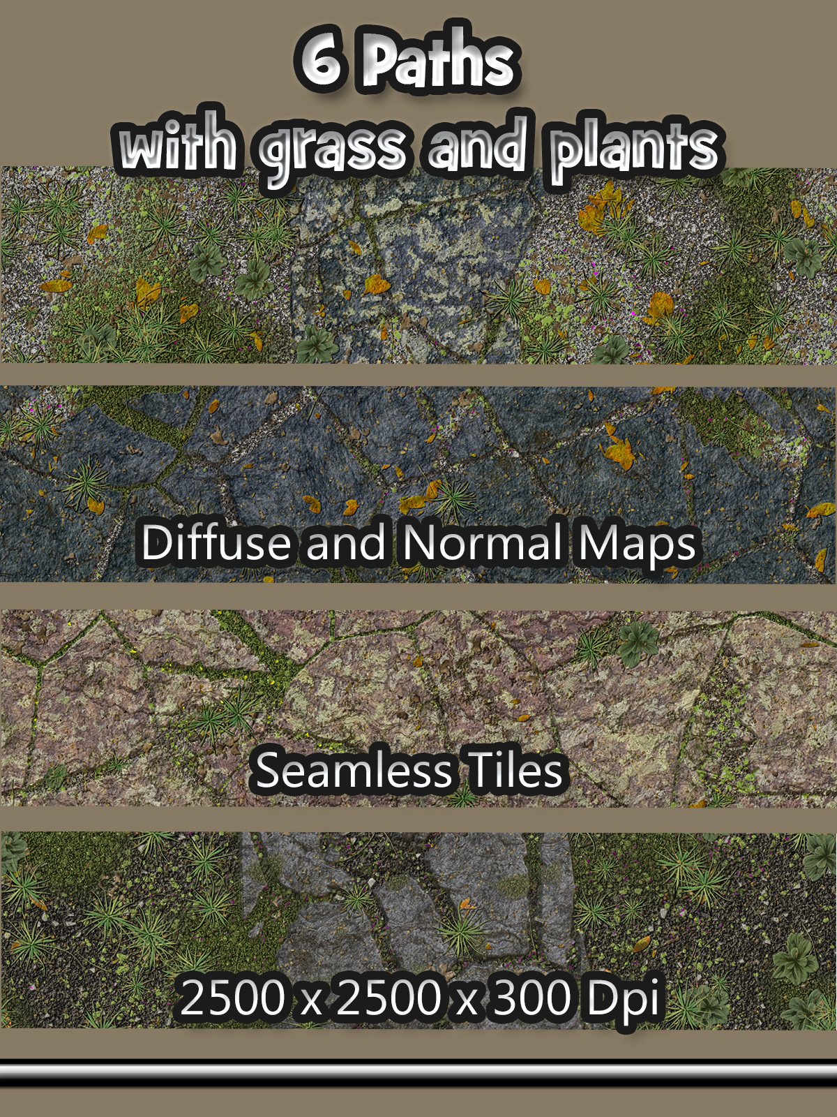 6 Seamless Paths with grass, plants, normal and diffuse maps by N/A