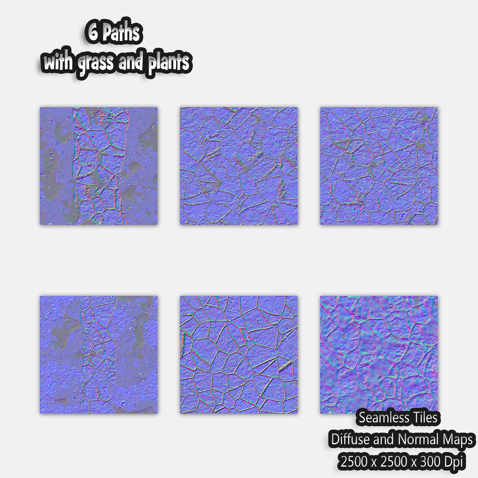 6 Seamless Paths with grass, plants, normal and diffuse maps by N/A