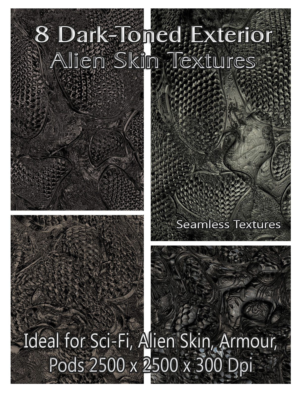 8 Dark-Toned Exterior Alien Skin Seamless Textures - Merchant Resource by N/A