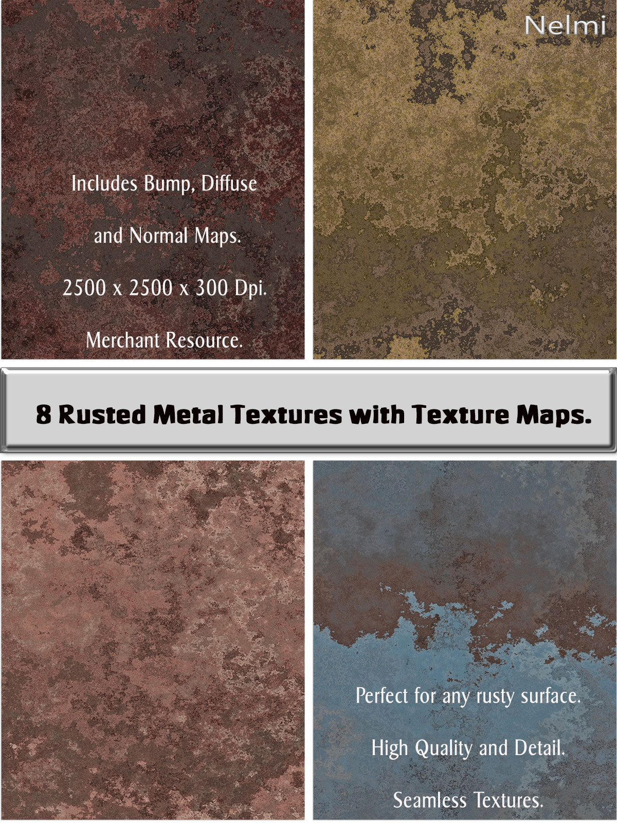8 Seamless Rusty Metal Textures with Texture Maps - Merchant Resource by N/A