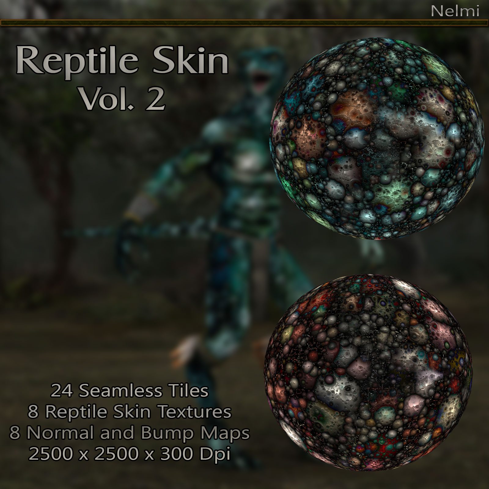 10 Reptile Skin Seamless Textures with Texture Maps: Vol 2 by N/A