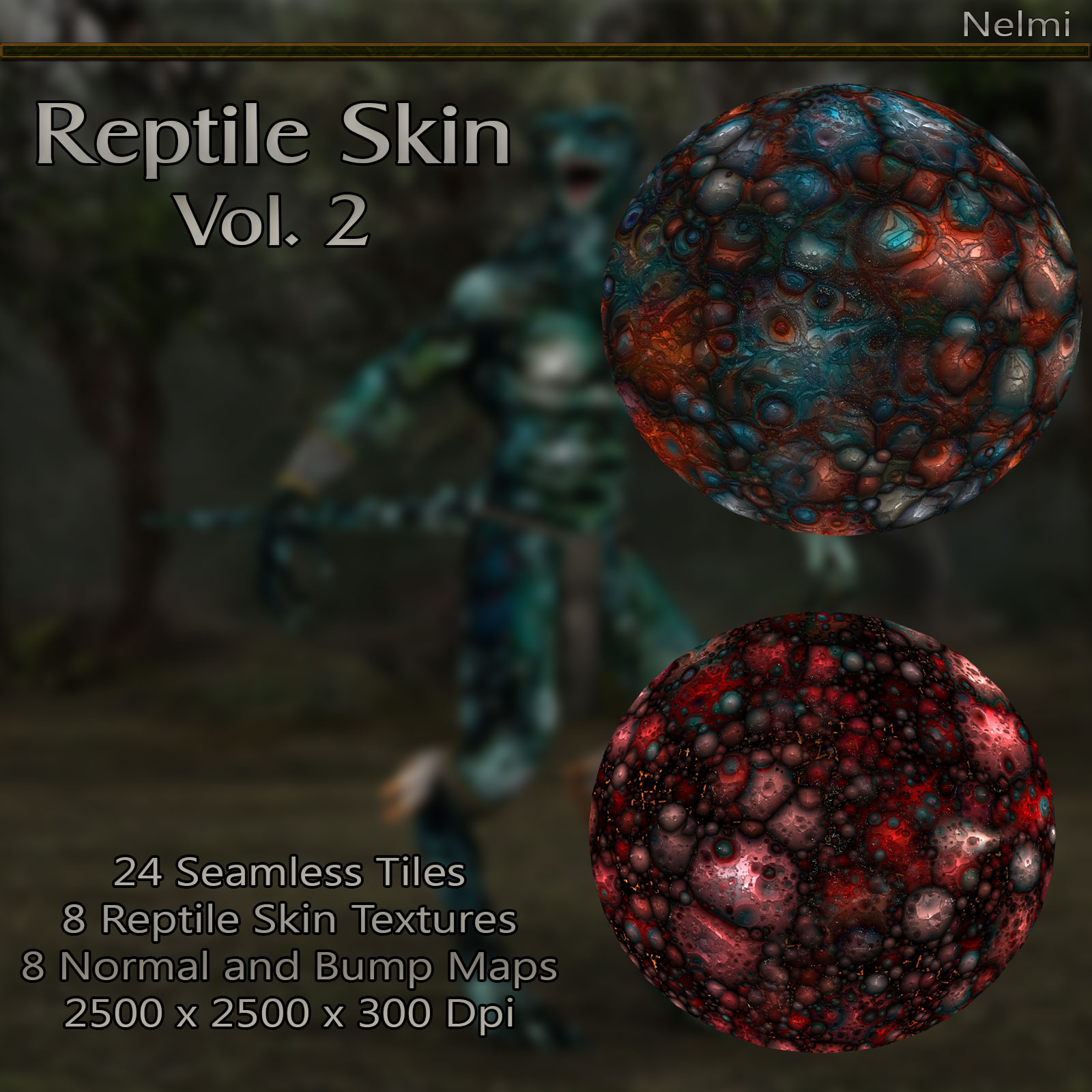 10 Reptile Skin Seamless Textures with Texture Maps: Vol 2 by N/A