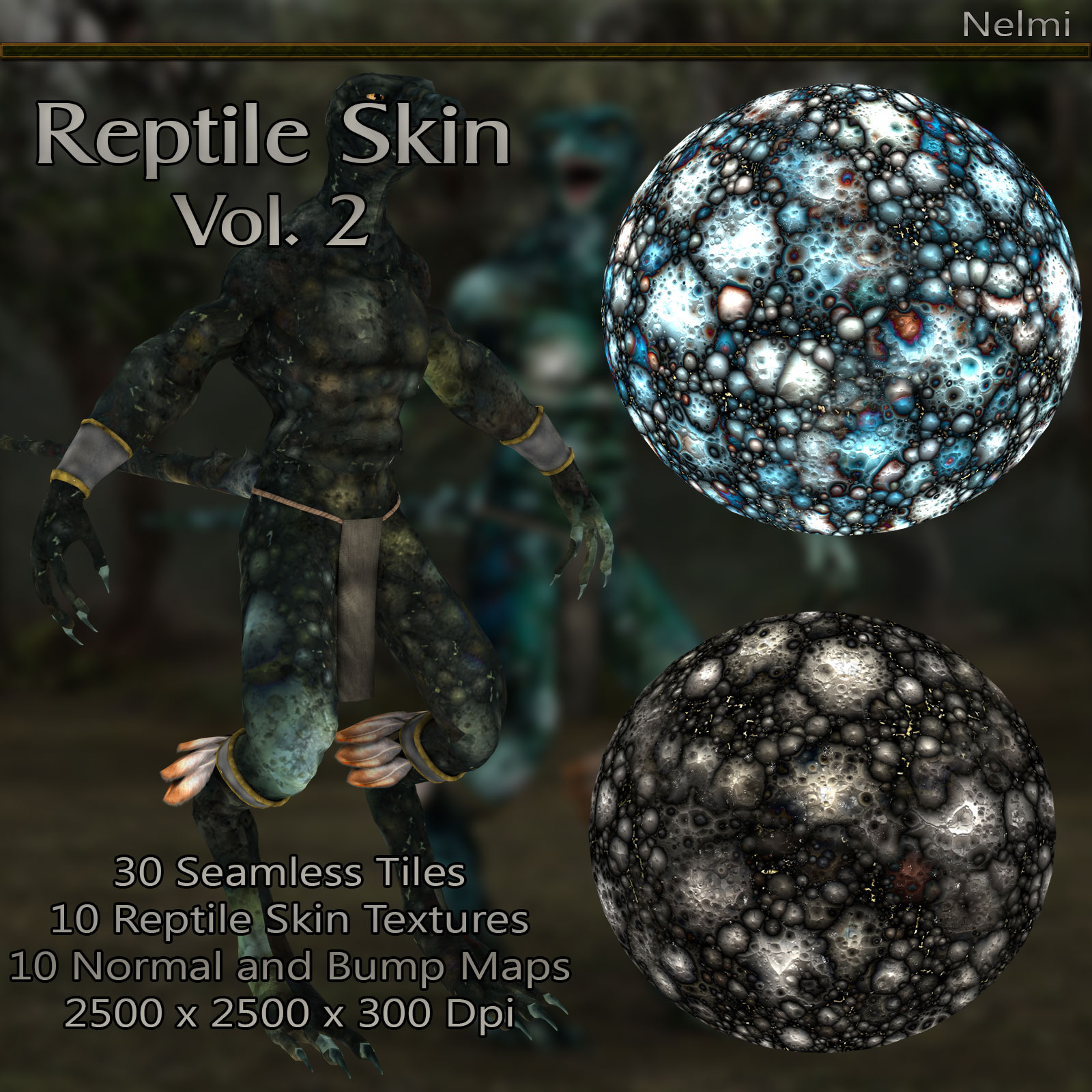 10 Reptile Skin Seamless Textures with Texture Maps: Vol 2 by N/A