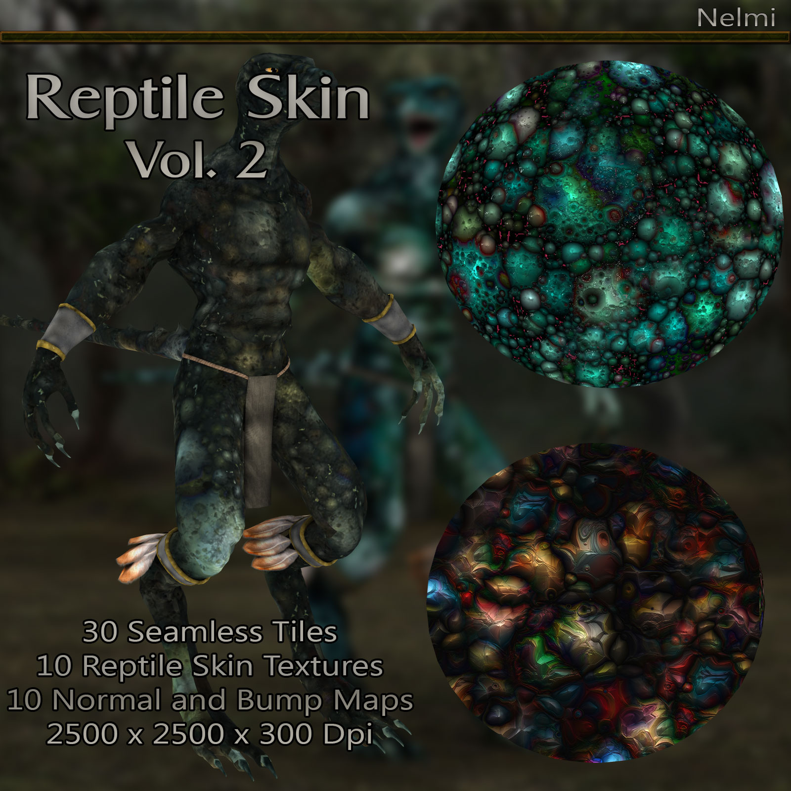10 Reptile Skin Seamless Textures with Texture Maps: Vol 2 by N/A
