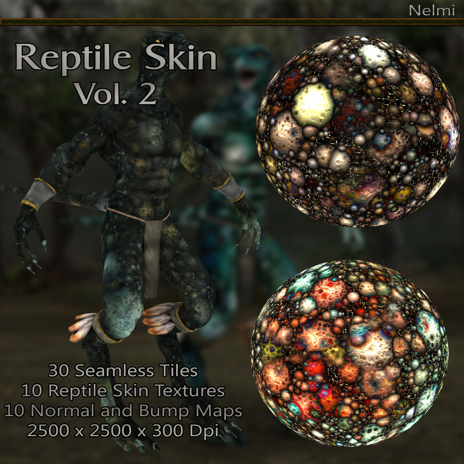 10 Reptile Skin Seamless Textures with Texture Maps: Vol 2 by N/A