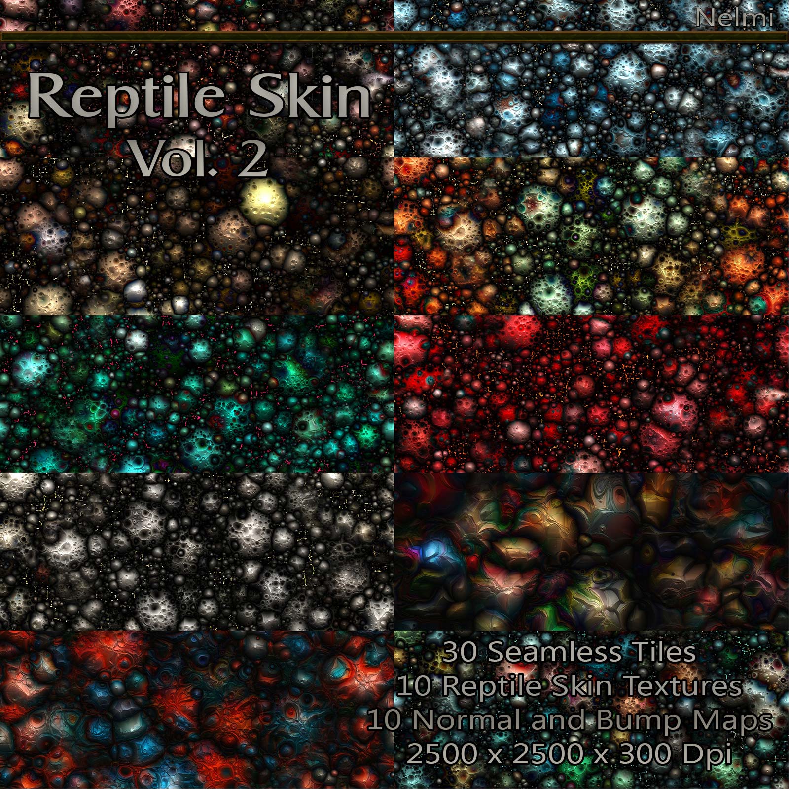 10 Reptile Skin Seamless Textures with Texture Maps: Vol 2 by N/A