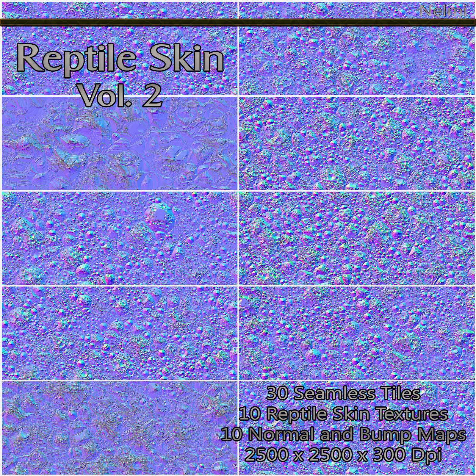 10 Reptile Skin Seamless Textures with Texture Maps: Vol 2 by N/A
