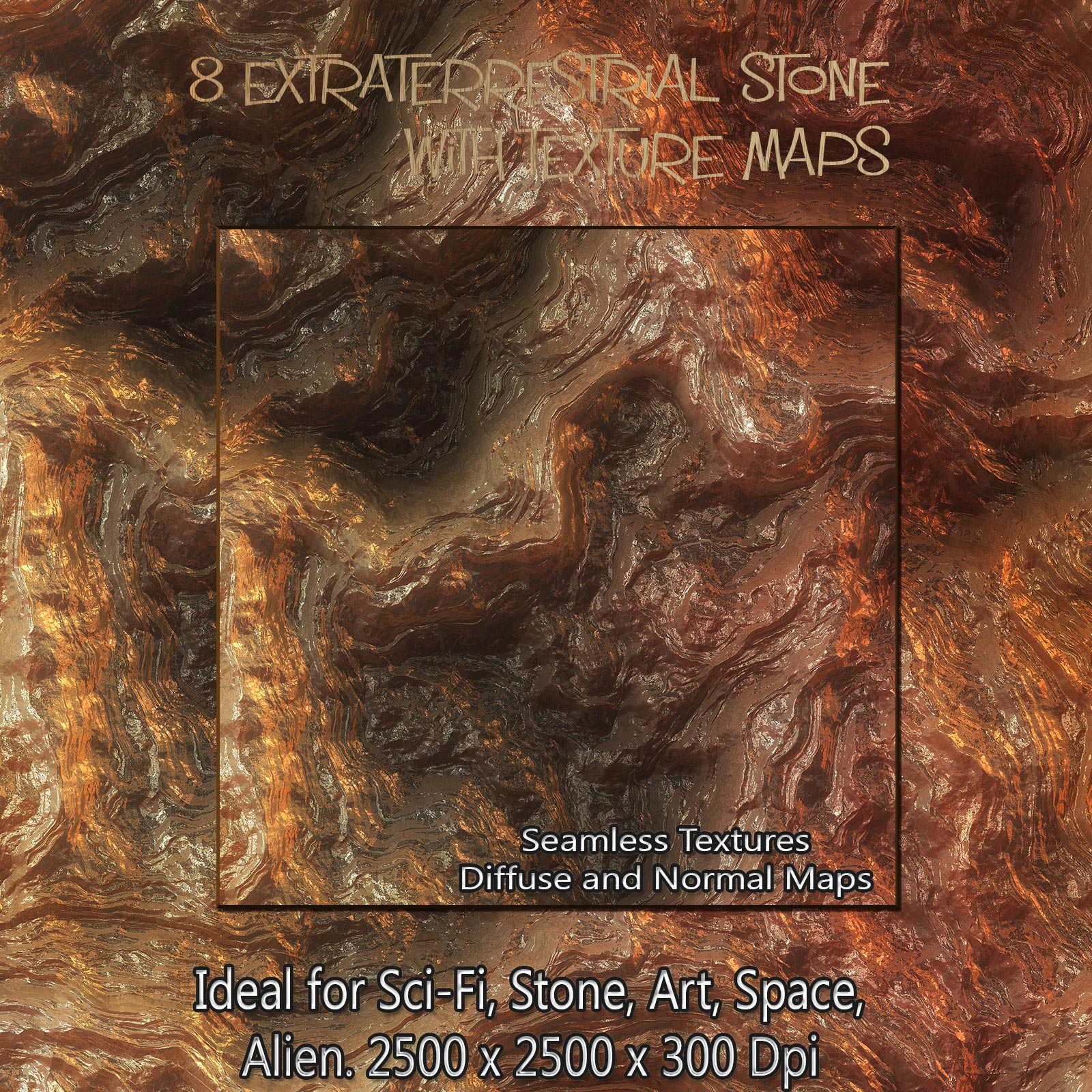 8 Seamless Extraterrestrial Stone Textures with Texture Maps: Diffuse and Normal by N/A