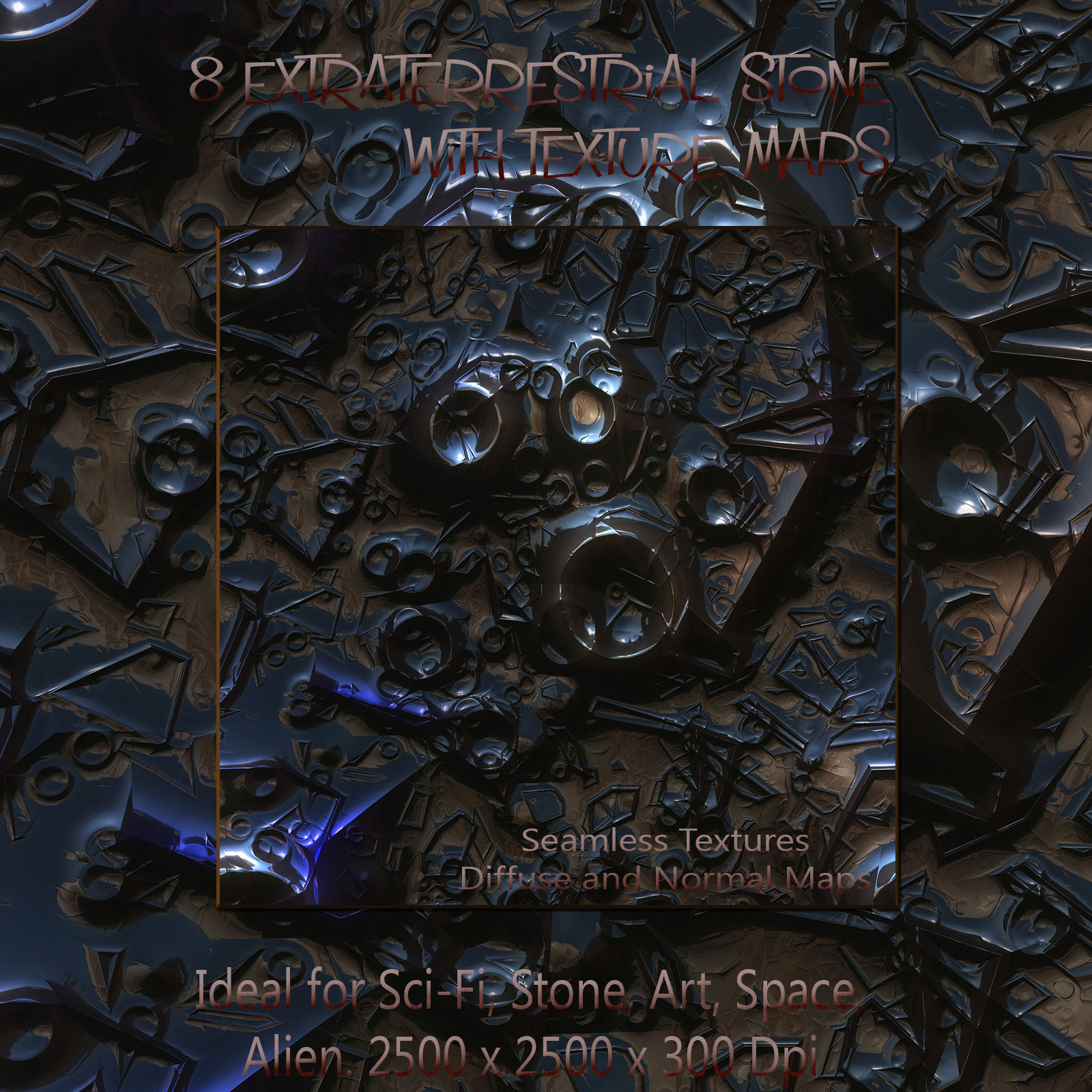 8 Seamless Extraterrestrial Stone Textures with Texture Maps: Diffuse and Normal by N/A
