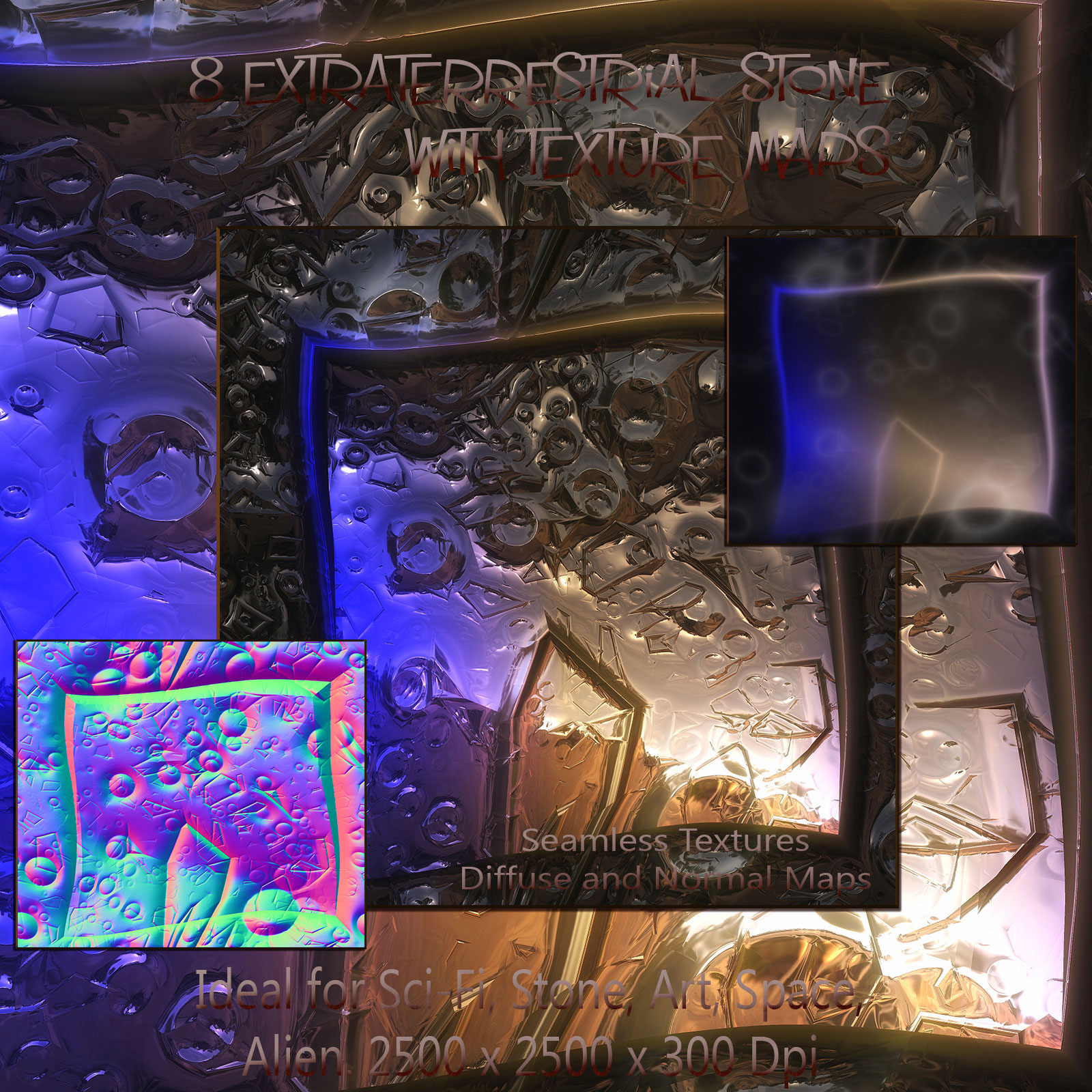 8 Seamless Extraterrestrial Stone Textures with Texture Maps: Diffuse and Normal by N/A