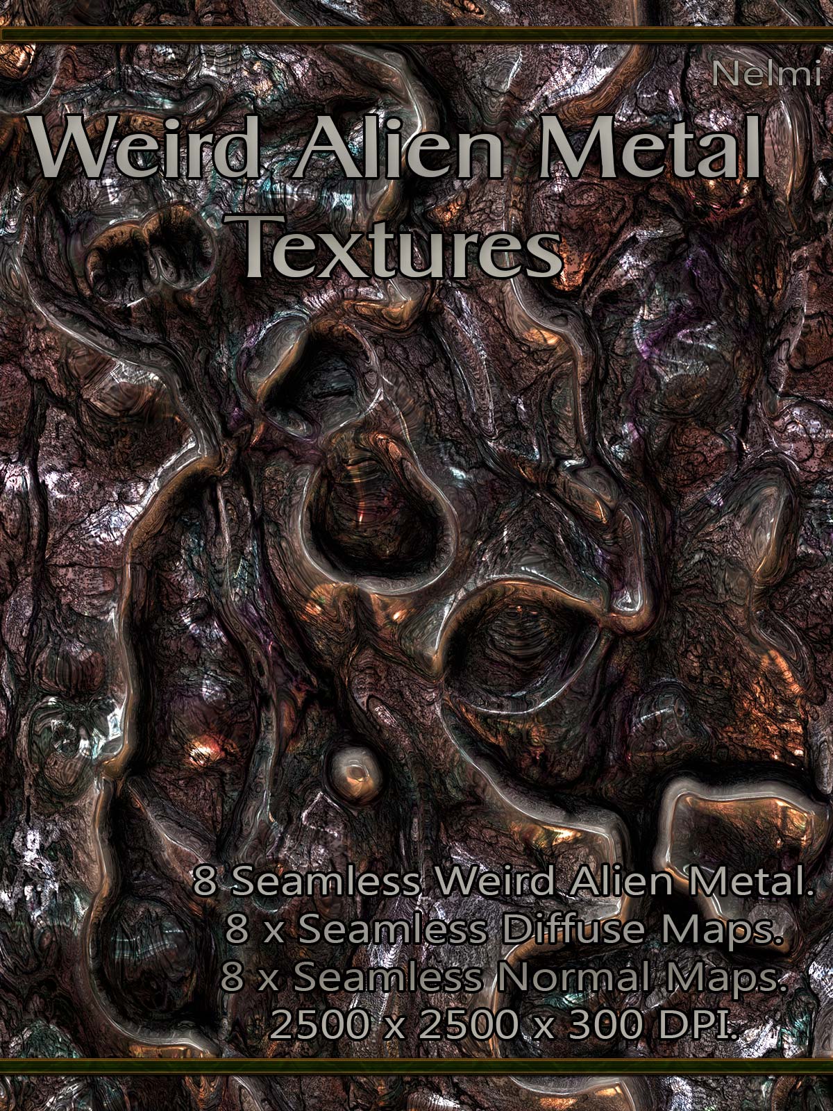 8 Seamless Weird Alien Metal Textures with Normal and Diffuse Maps by N/A