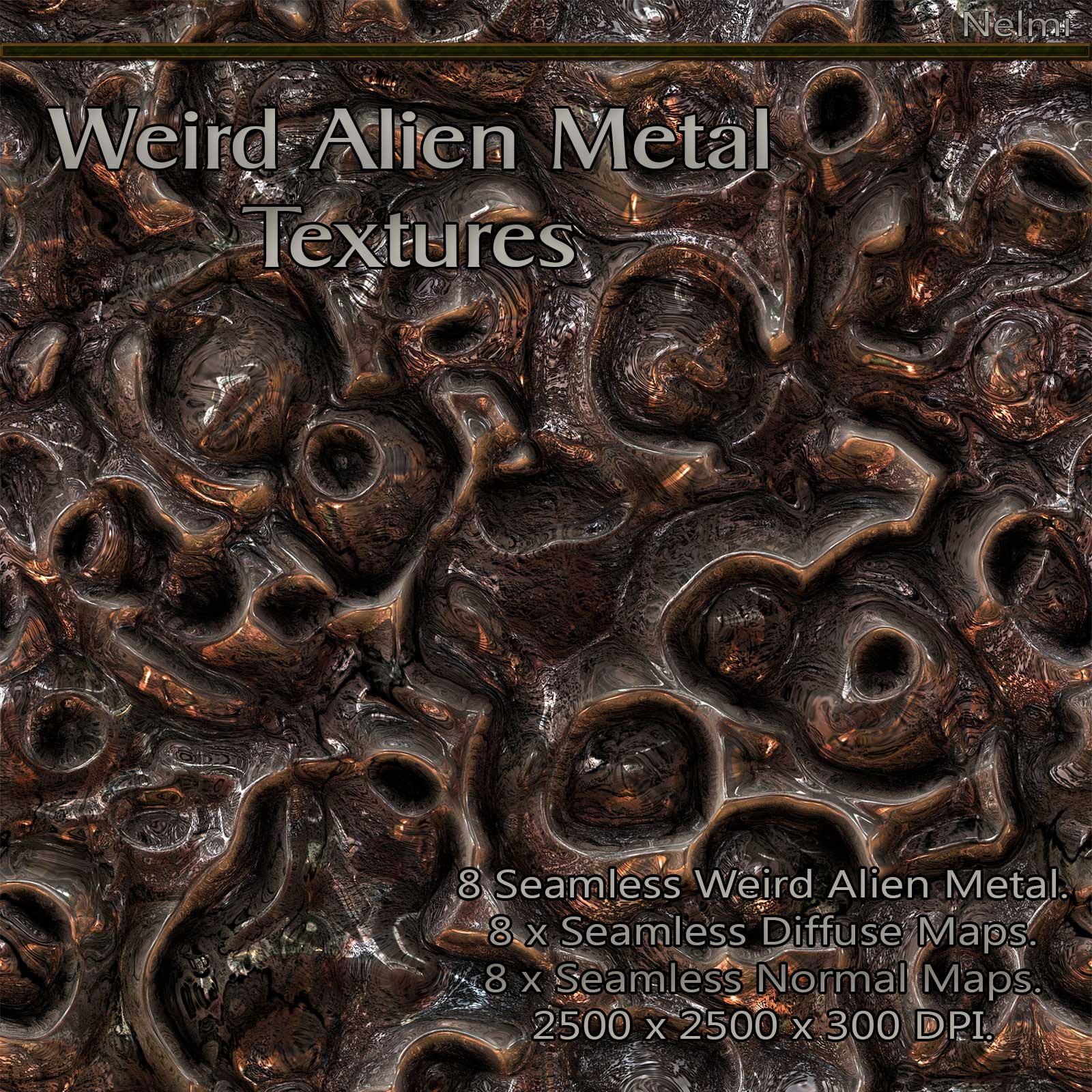 8 Seamless Weird Alien Metal Textures with Normal and Diffuse Maps by N/A