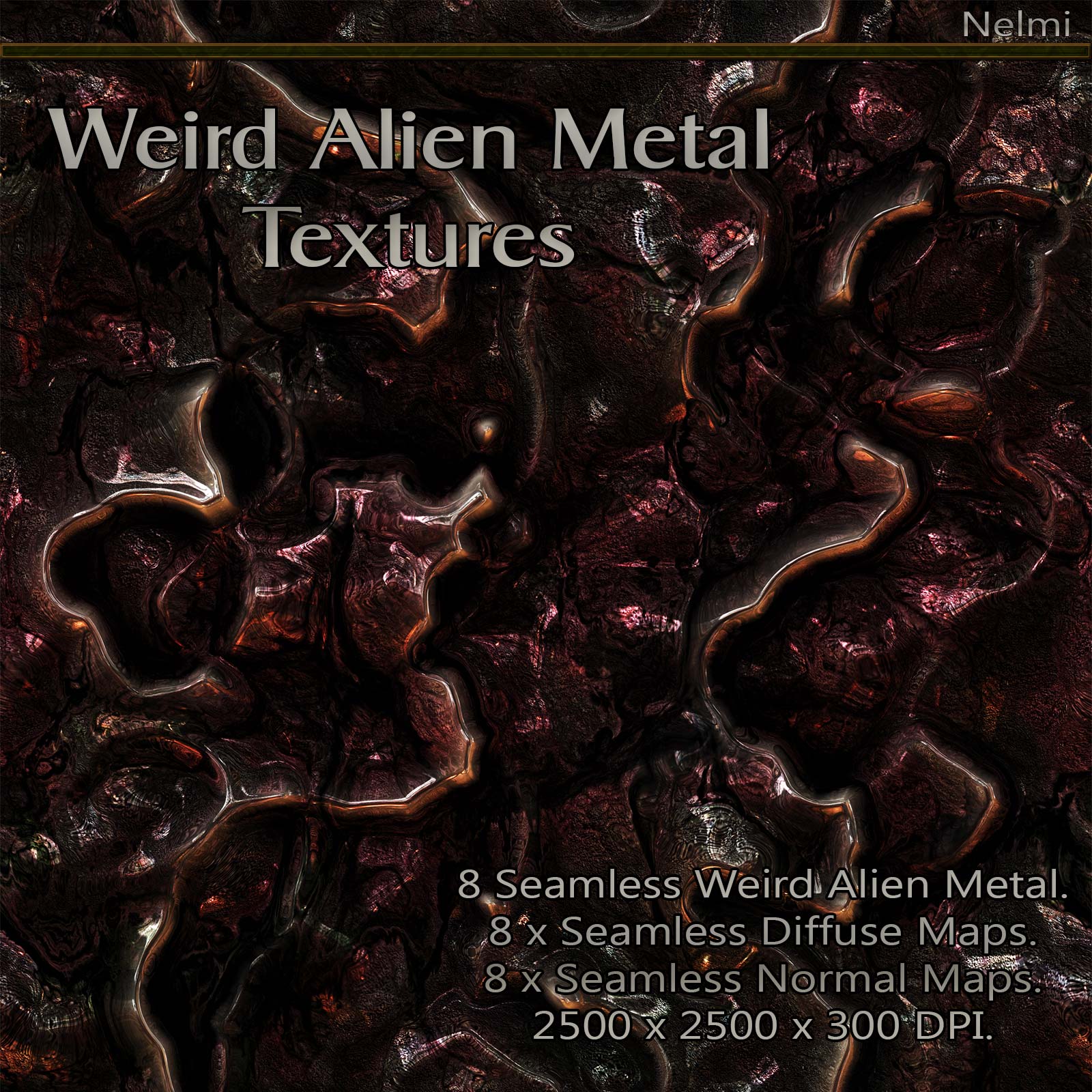 8 Seamless Weird Alien Metal Textures with Normal and Diffuse Maps by N/A