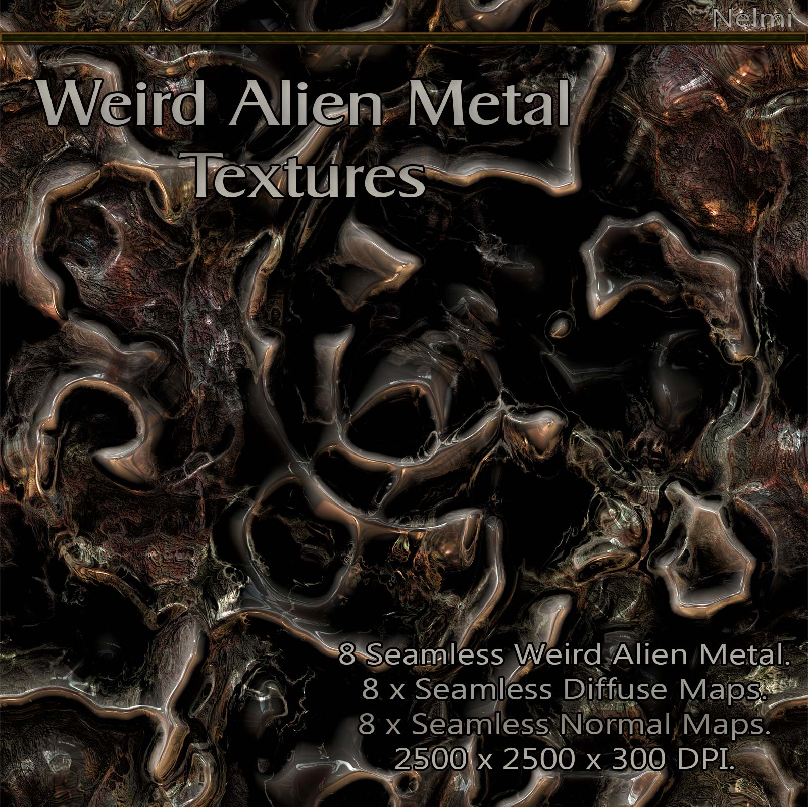 8 Seamless Weird Alien Metal Textures with Normal and Diffuse Maps by N/A