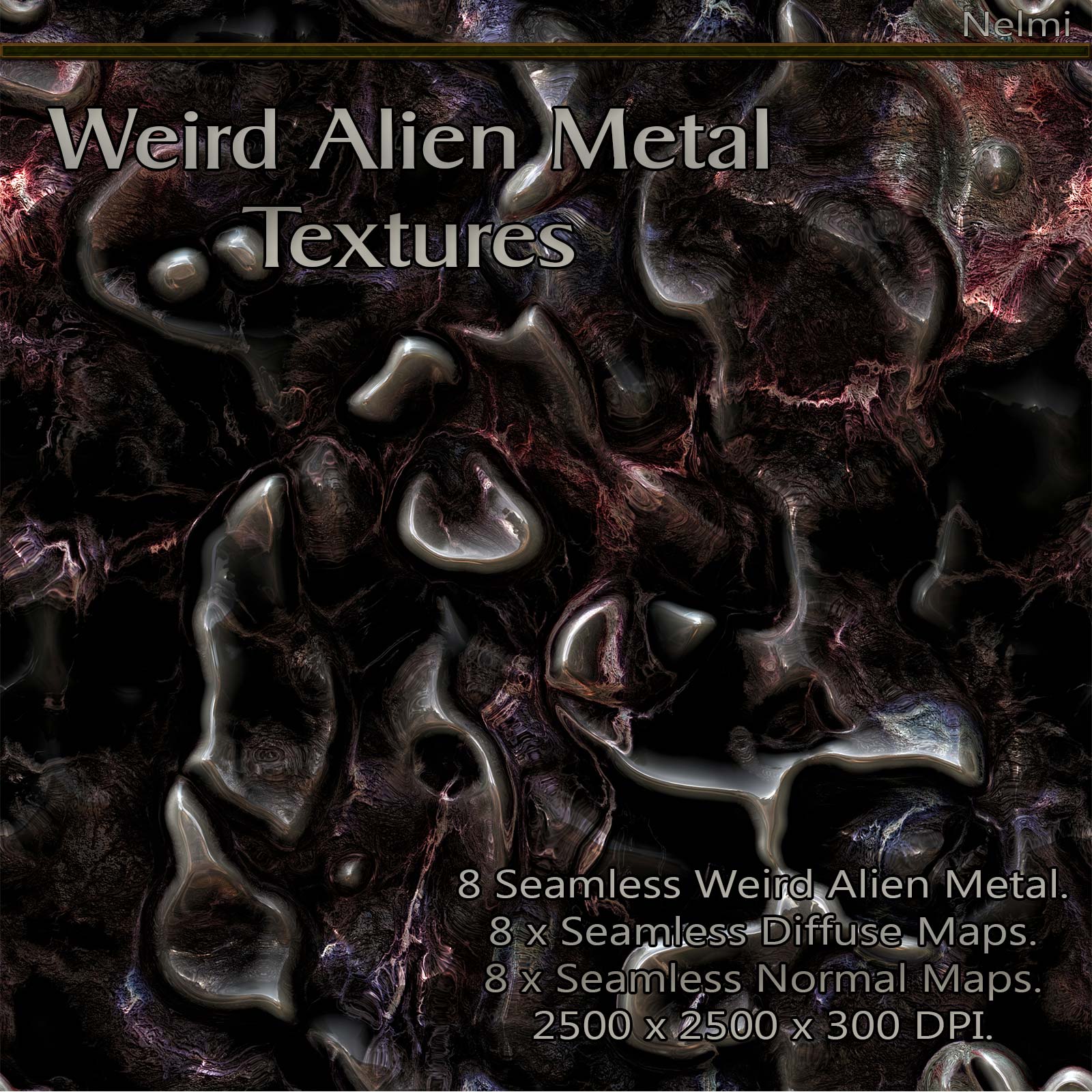 8 Seamless Weird Alien Metal Textures with Normal and Diffuse Maps by N/A