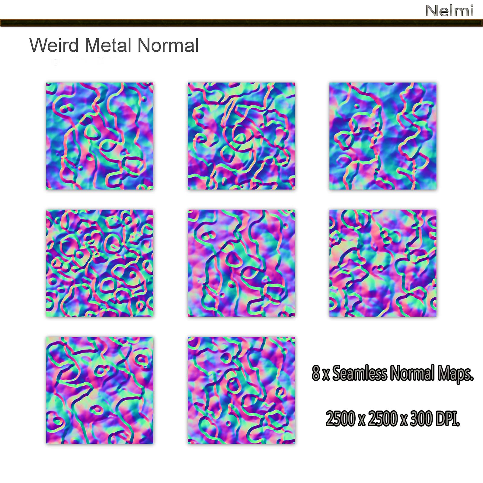 8 Seamless Weird Alien Metal Textures with Normal and Diffuse Maps by N/A