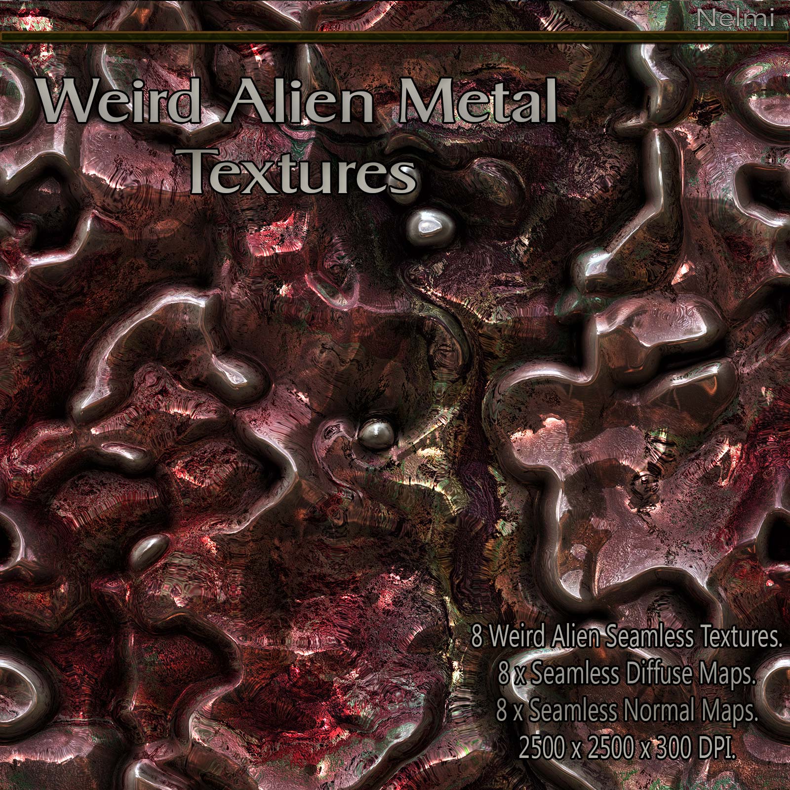 8 Seamless Weird Alien Metal Textures with Normal and Diffuse Maps by N/A