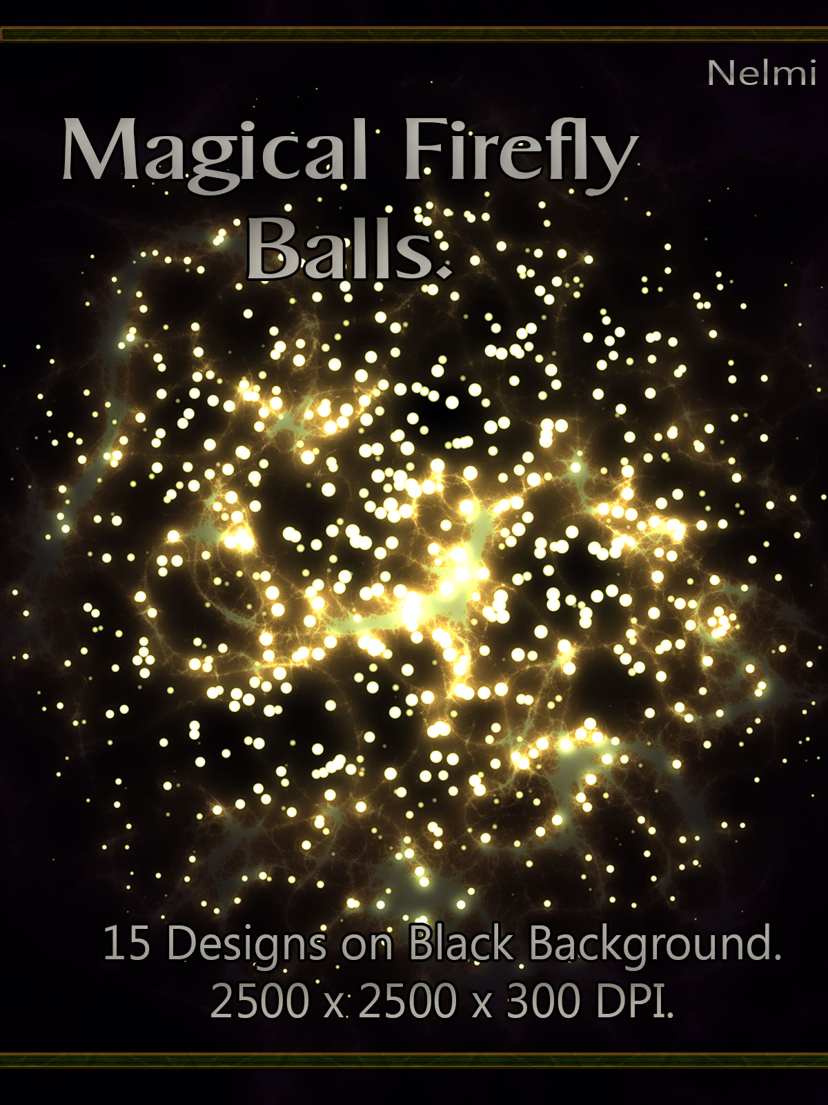 Magical Firefly Balls - 15 Designs on Black Background. by N/A
