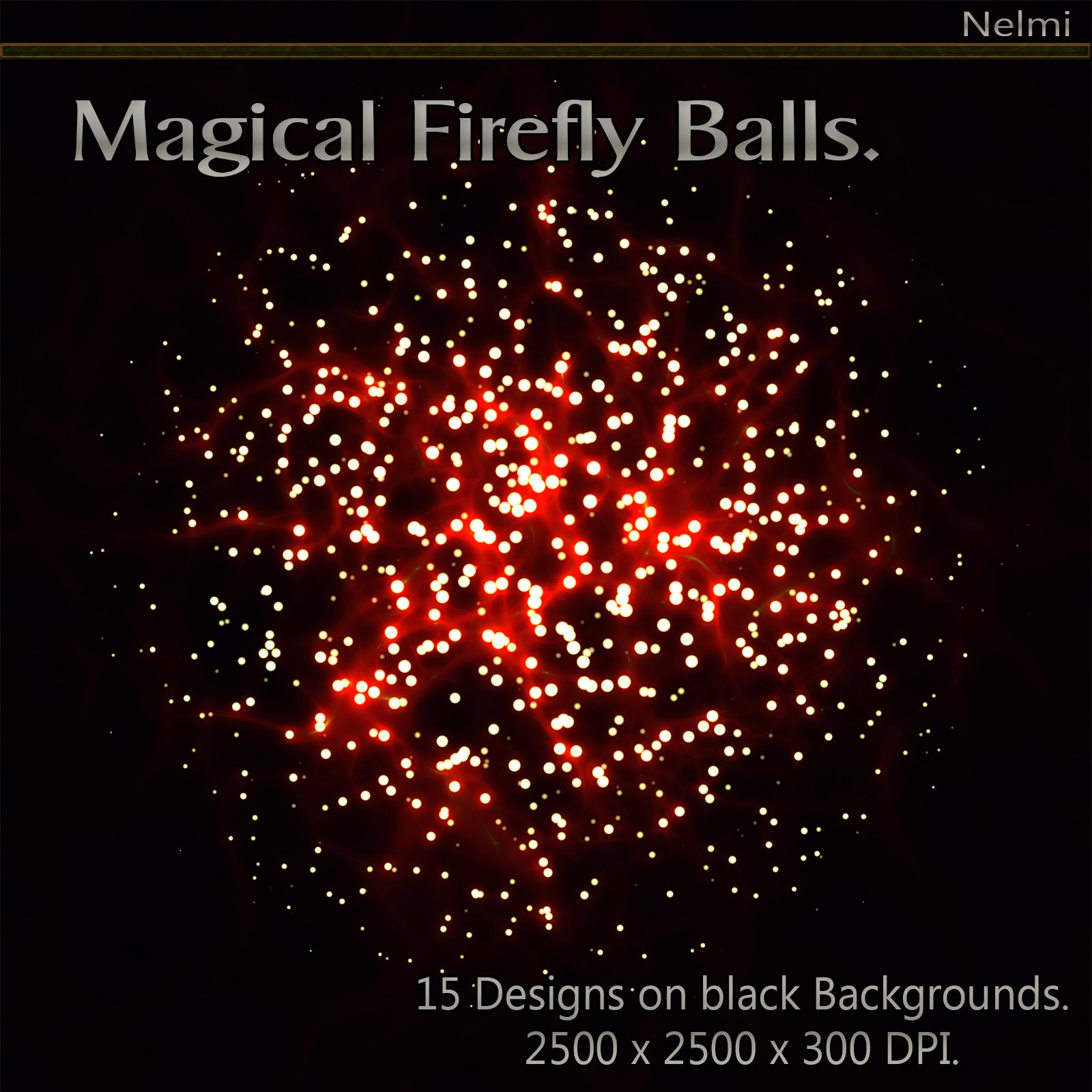 Magical Firefly Balls - 15 Designs on Black Background. by N/A