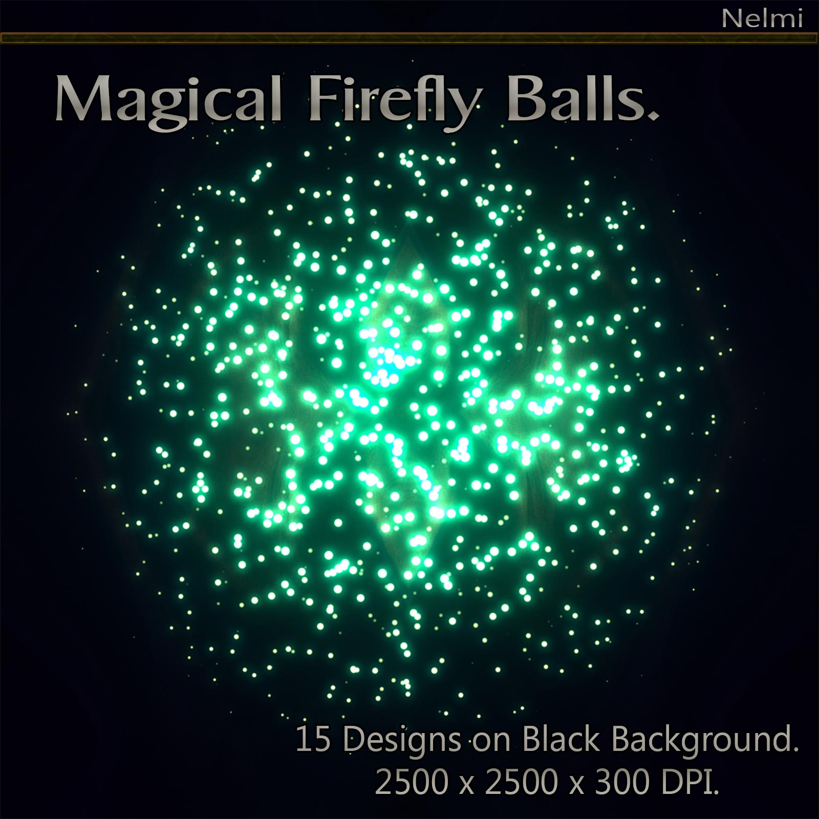 Magical Firefly Balls - 15 Designs on Black Background. by N/A