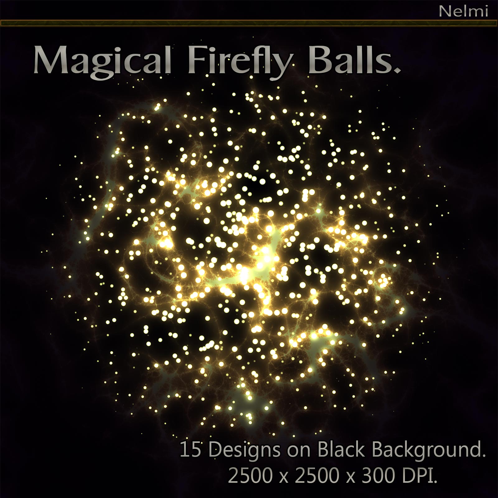 Magical Firefly Balls - 15 Designs on Black Background. by N/A