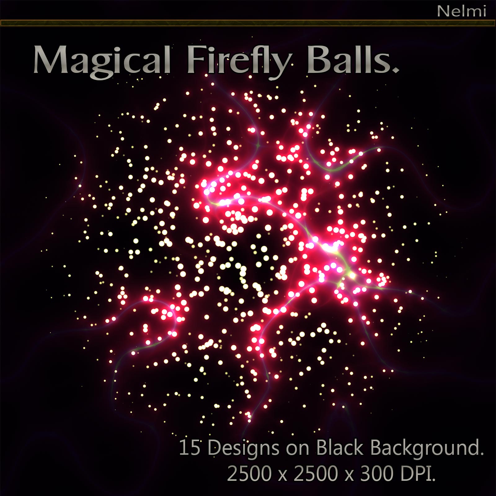 Magical Firefly Balls - 15 Designs on Black Background. by N/A