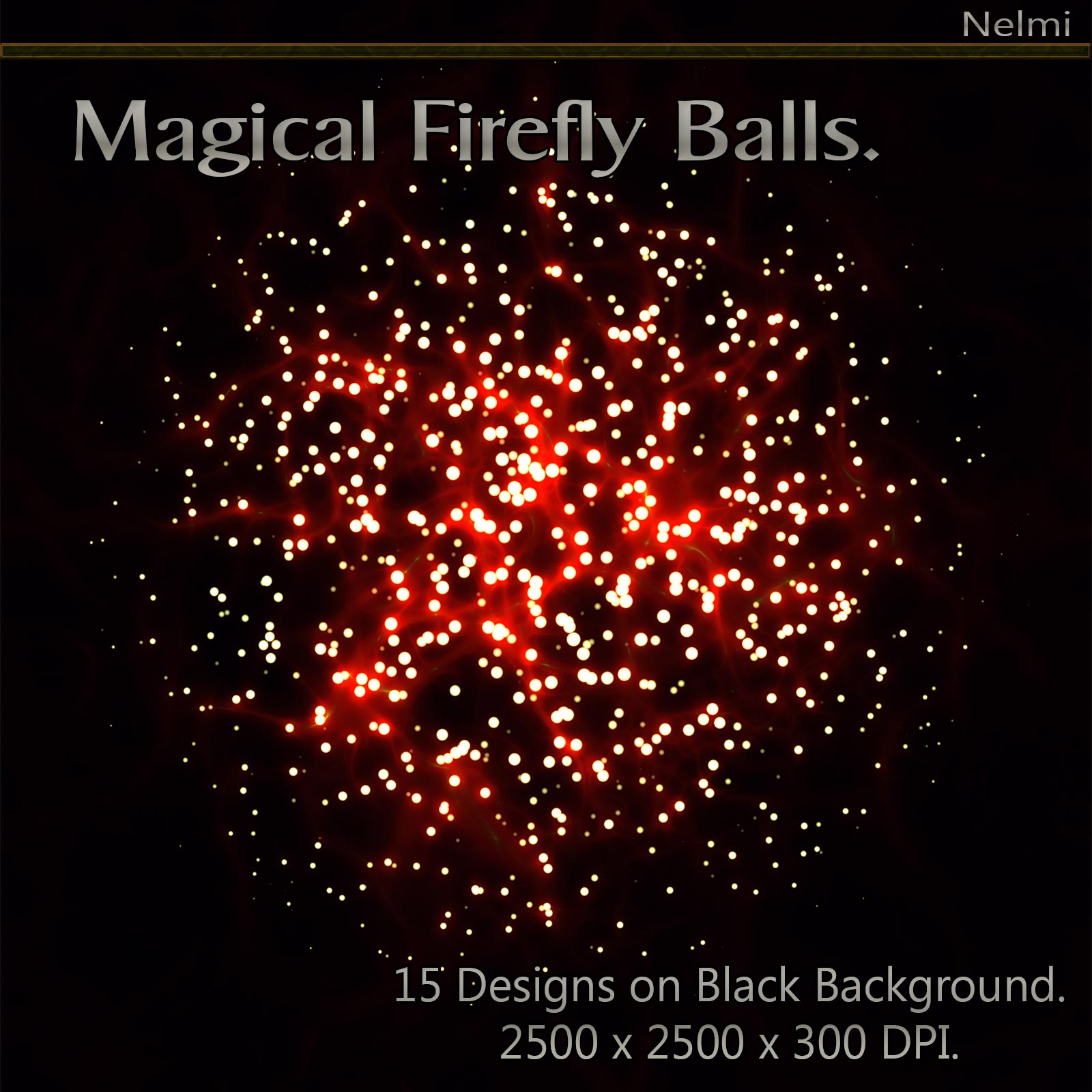 Magical Firefly Balls - 15 Designs on Black Background. by N/A