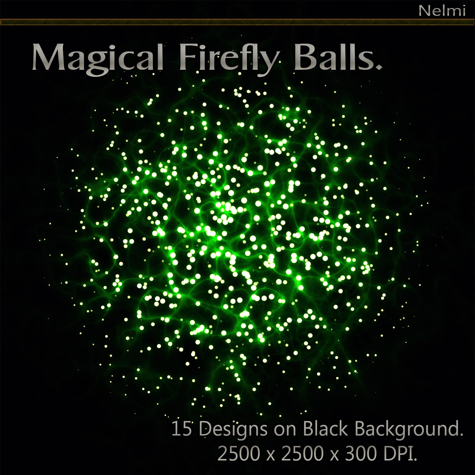 Magical Firefly Balls - 15 Designs on Black Background. by N/A