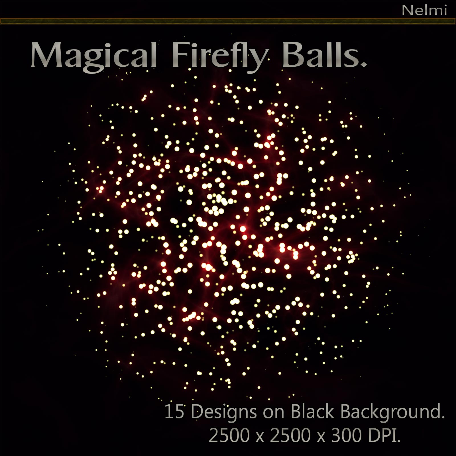 Magical Firefly Balls - 15 Designs on Black Background. by N/A