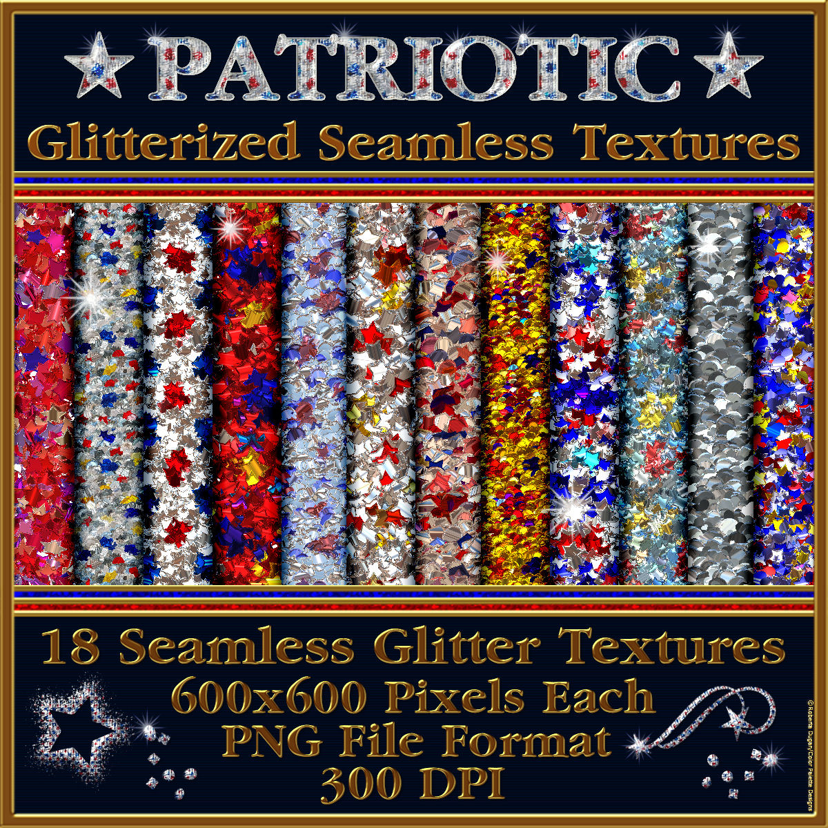 Patriotic Glitterized Seamless Textures by N/A