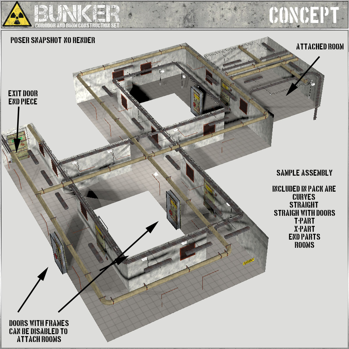 Bunker: S2 - Corridor and Room Construction Set by N/A