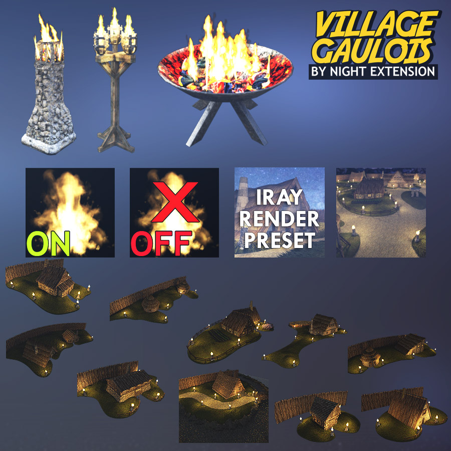 Village Gaulois - By Night Extension - for DS Iray by N/A