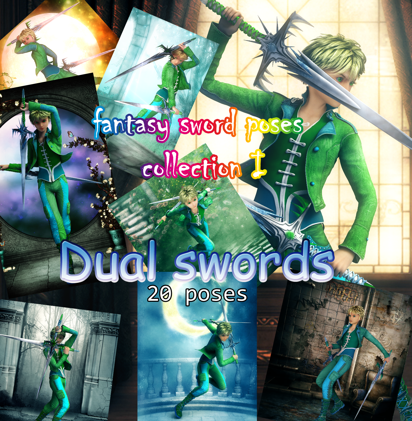 Fantasy Anime Poses I _ Dual swords_ for G2) by N/A