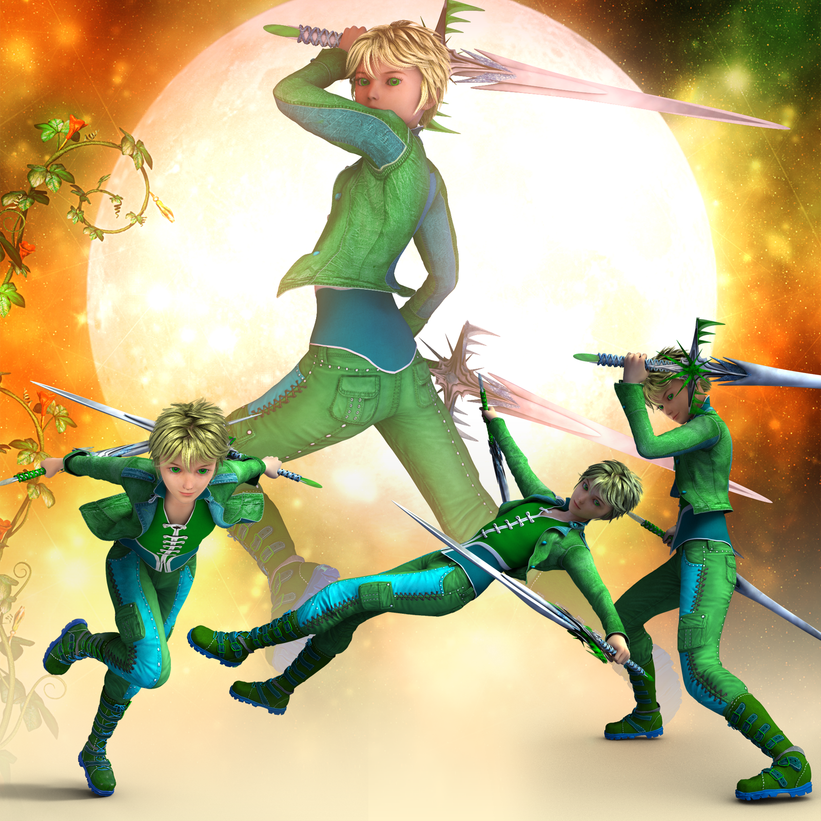 Fantasy Anime Poses I _ Dual swords_ for G2) by N/A