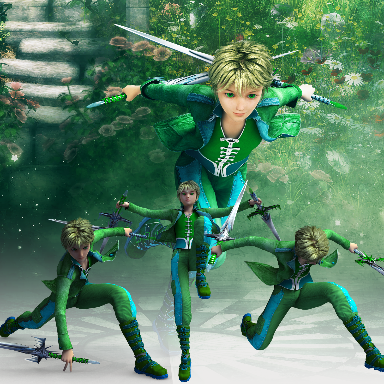 Fantasy Anime Poses I _ Dual swords_ for G2) by N/A