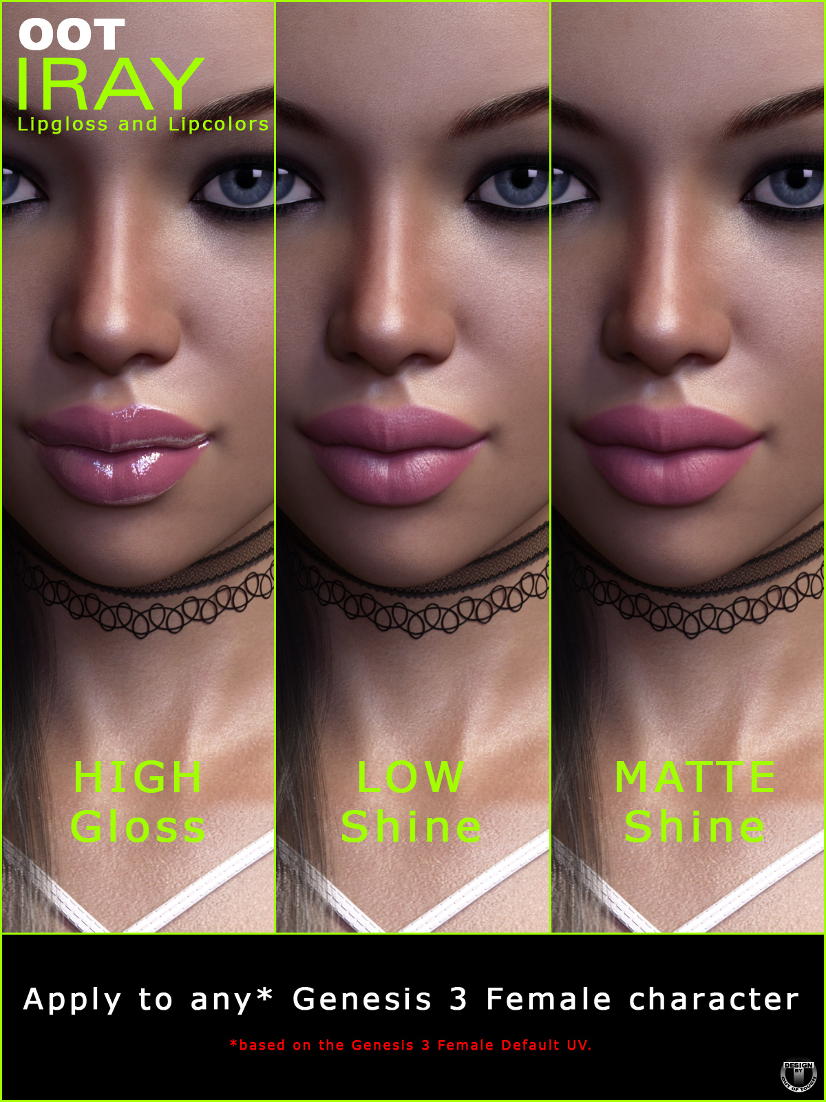 Iray Lipgloss and Lipcolors for Genesis 3 Female(s) by N/A