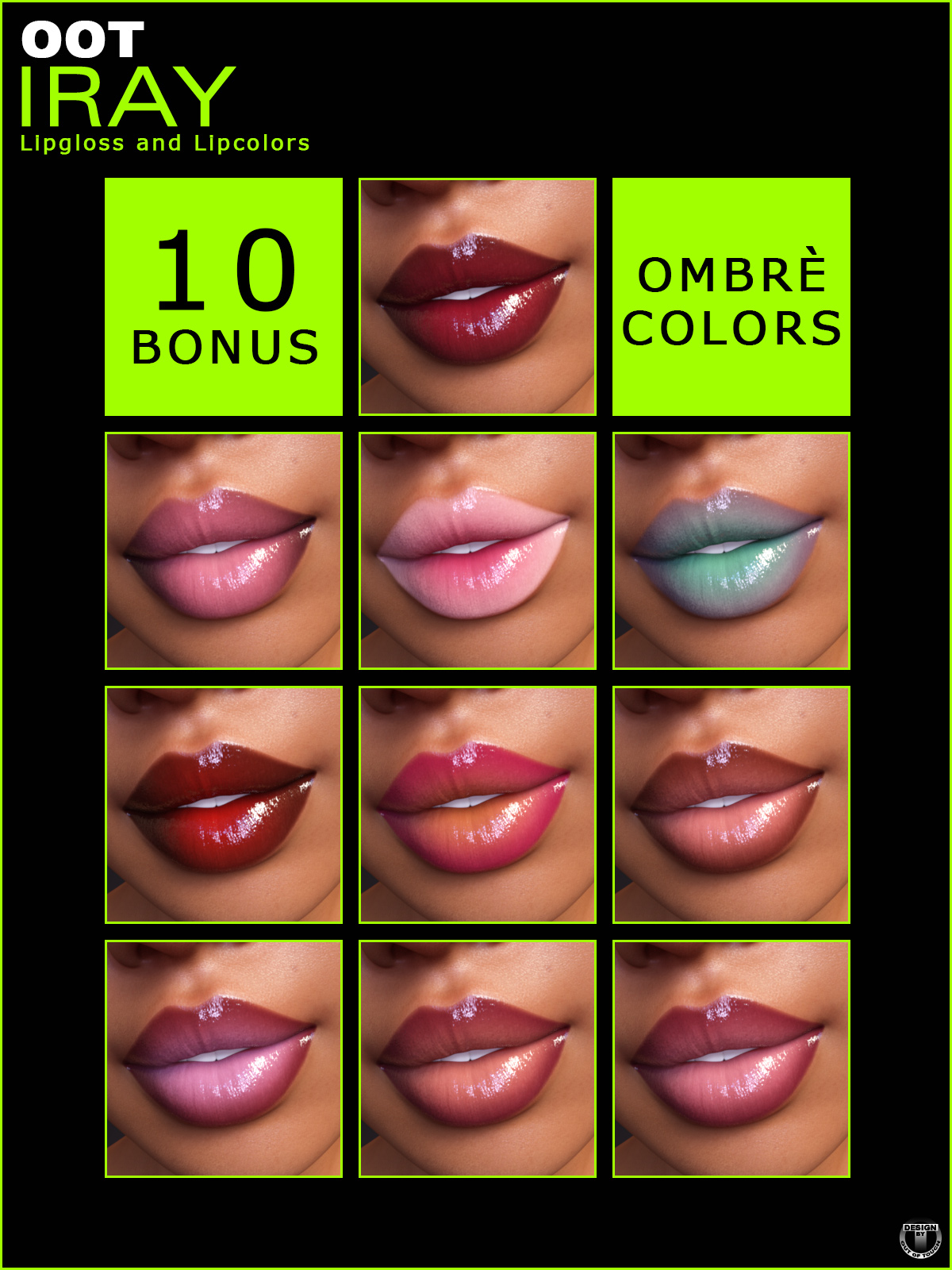 Iray Lipgloss and Lipcolors for Genesis 3 Female(s) by N/A
