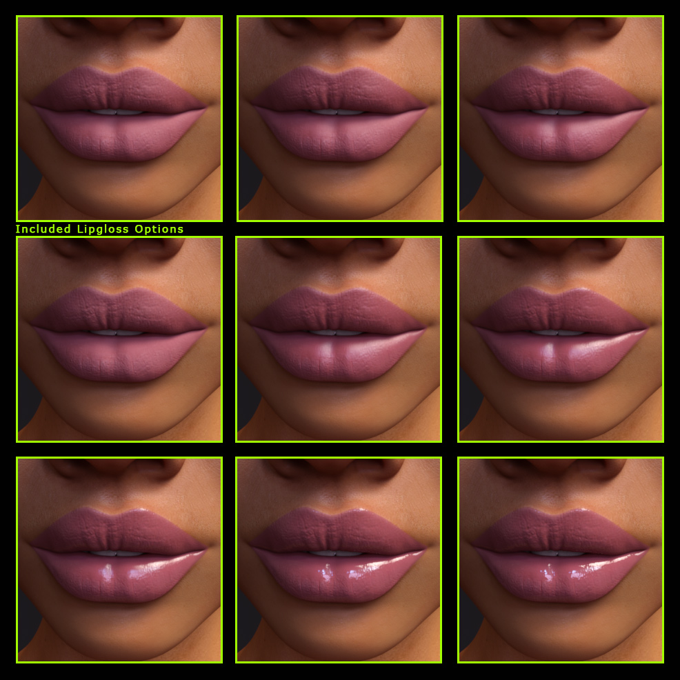 Iray Lipgloss and Lipcolors for Genesis 3 Female(s) by N/A